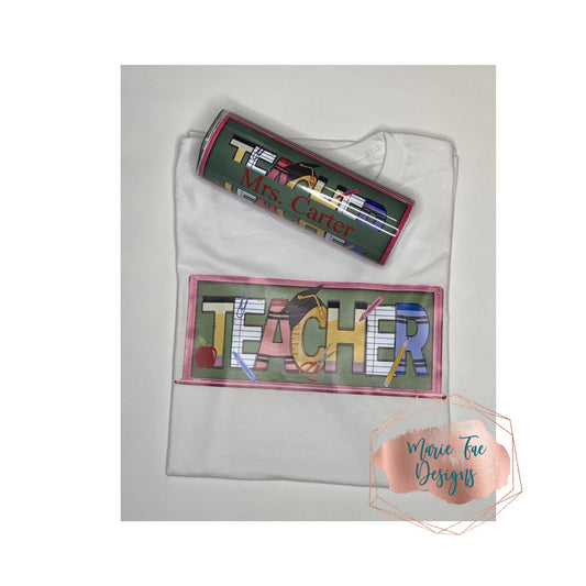 Teacher Tumbler and T-shirt Gift Set - Pesonalized