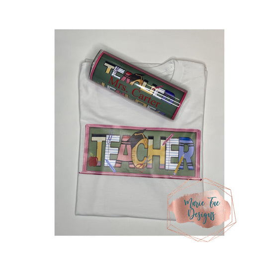 Teacher Tumbler and T-shirt Gift Set - Pesonalized